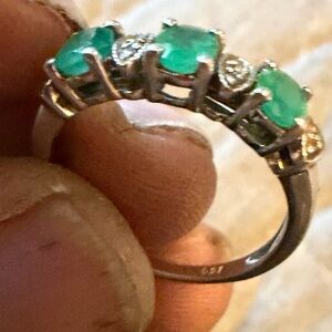 Sterling Silver Emerald  Gemstone Stack Ring